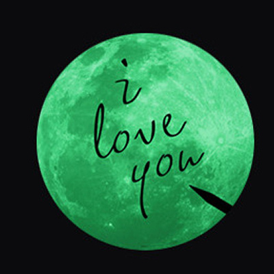 Selvlysende Måne Wallsticker med "I Love You" - Hygge!