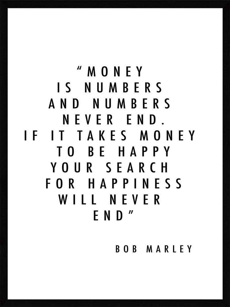 Bob Marley Plakat - "Penge Er Tal" Citat til Dit Hjem