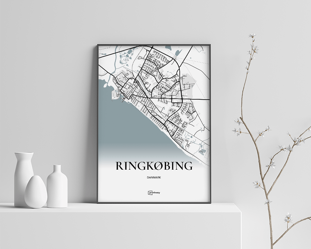 Ringkøbing Bykort Plakat - Minimalistisk Design A4