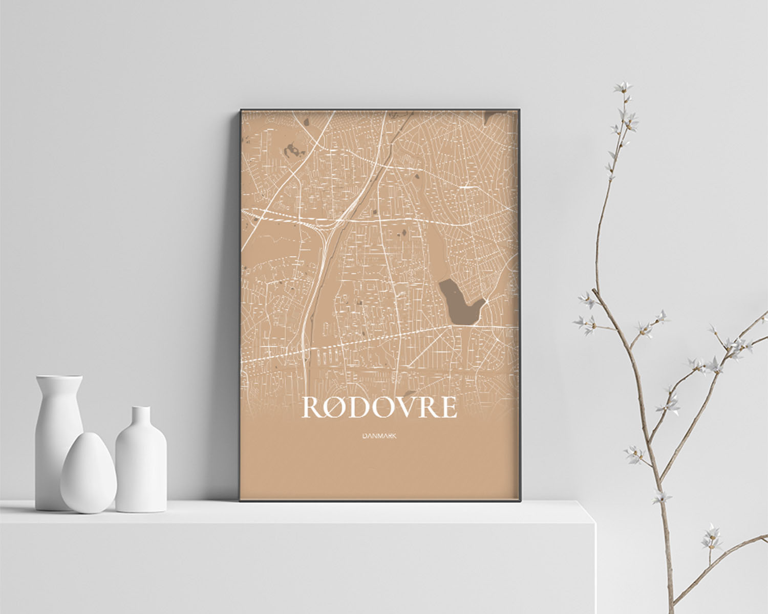 Rødovre Bykort Plakat i Guld – Minimalistisk Design A4
