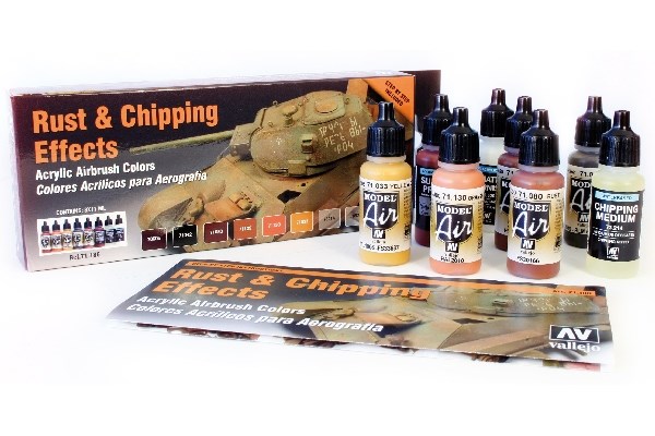 Vallejo Model Air: Paint Set 226 128 147 Rust Chipping Effects Colors