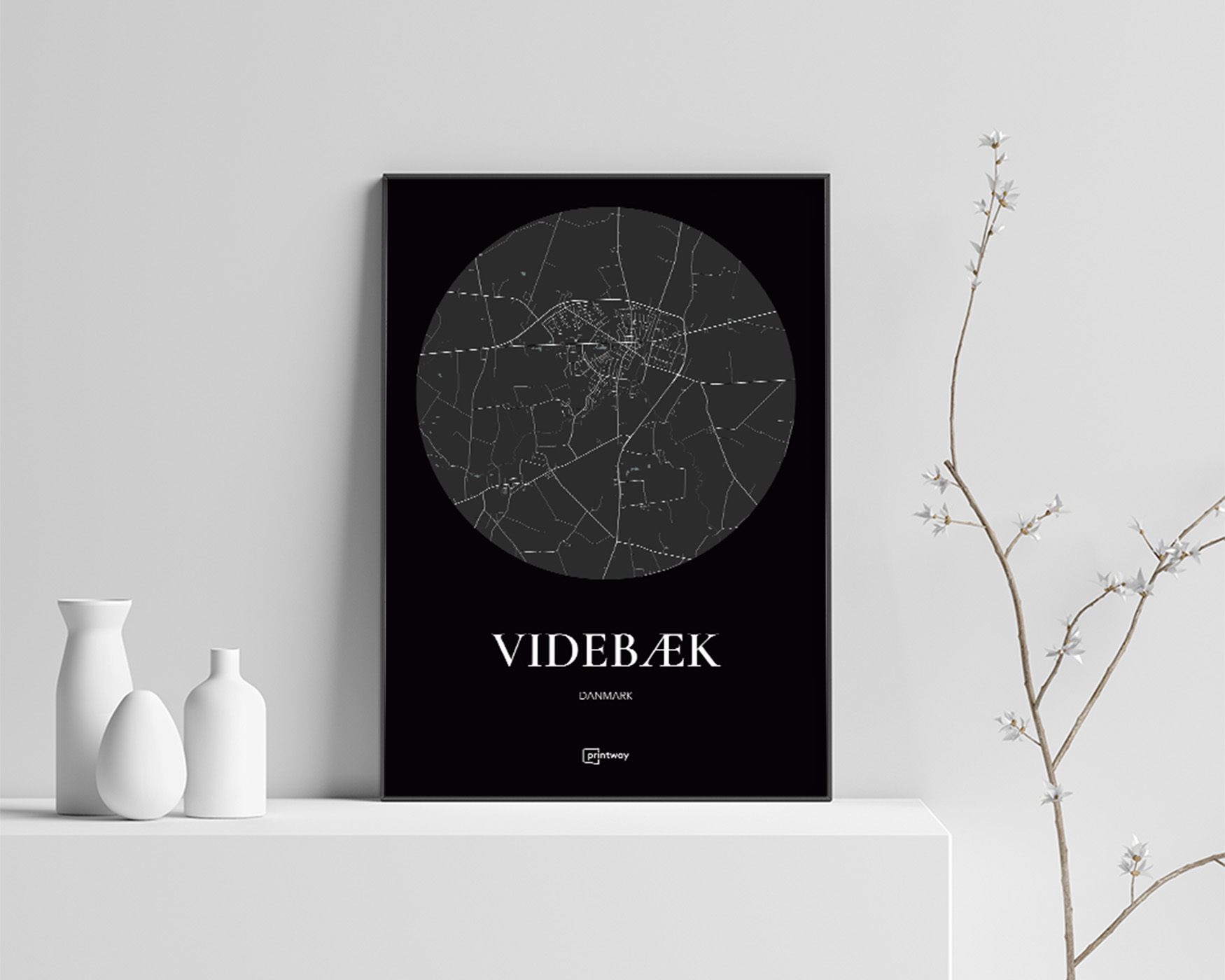 Videbæk Bykort Plakat – Elegant Minimalistisk Design 70x100 cm