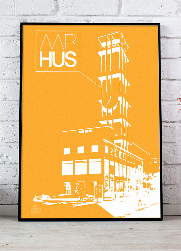 Aarhus Plakat med Rådhustårnet - Strålende Gul - A4 - 199 kr.
