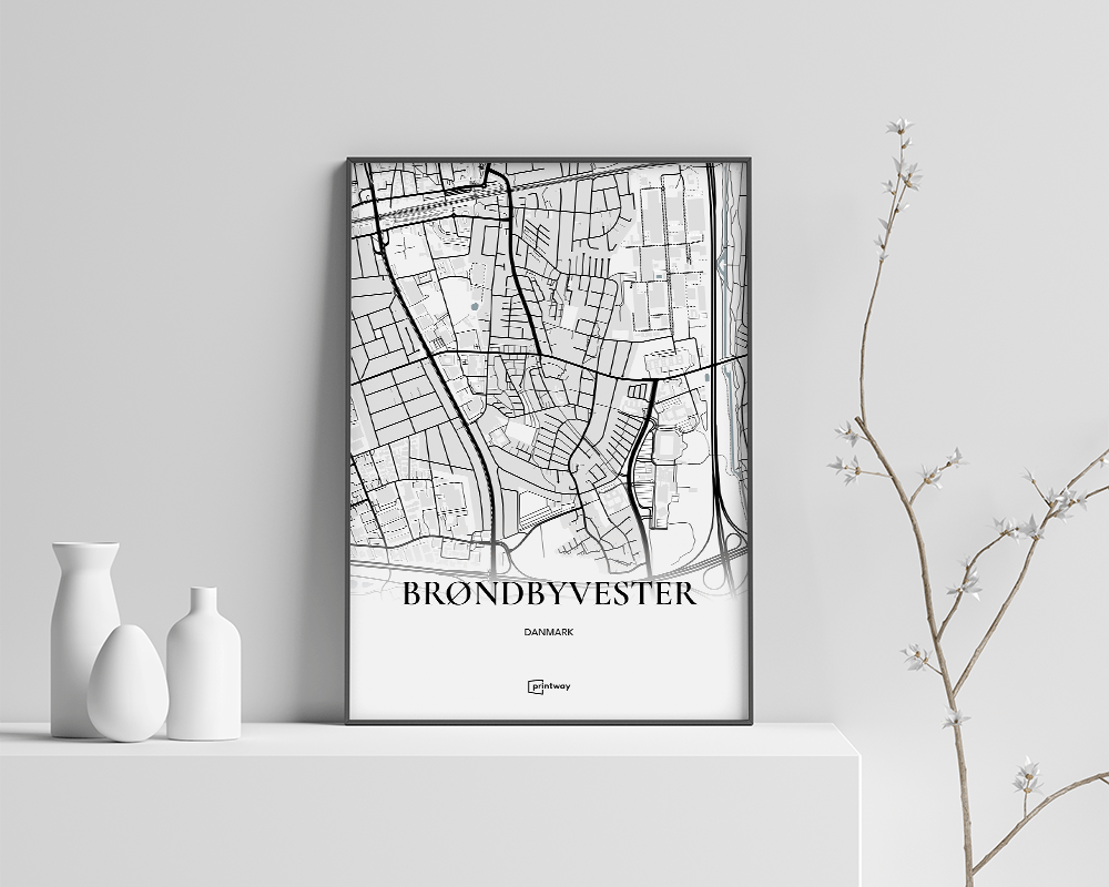 Brøndbyvester Bykort Plakat - Minimalistisk Design 70x100 cm