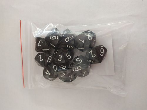 10 D10 Terninger - Kaissa Dice: Perle Sort/Hvid
