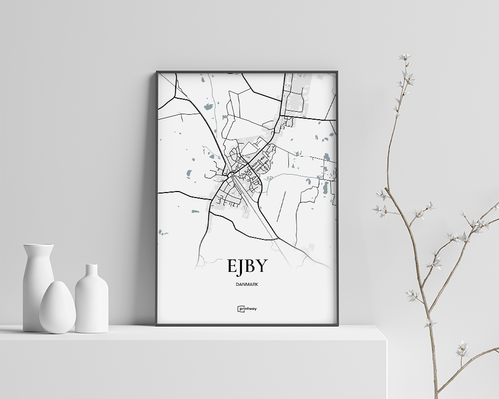 Ejby Fyn Bykort Plakat - Minimalistisk Design 35x50 cm