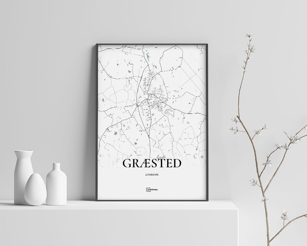 Græsted Bykort Plakat - Minimalistisk Design 35x50 cm