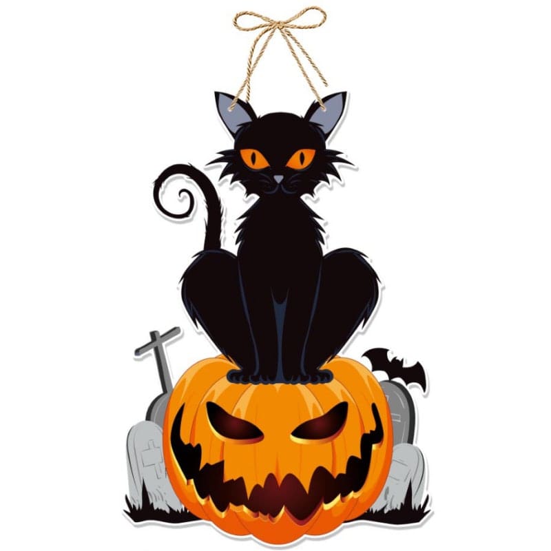Skræmmende Halloween Vægdekoration med Kat og Græskar