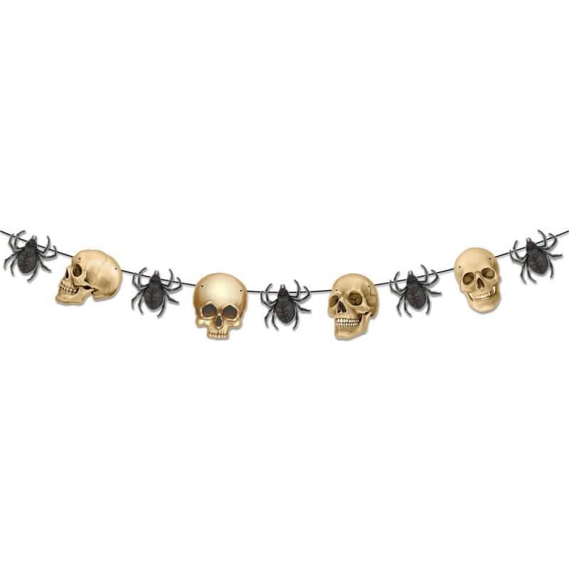 Skræmmende Halloween Dekoration med Skelethoveder & Edderkopper