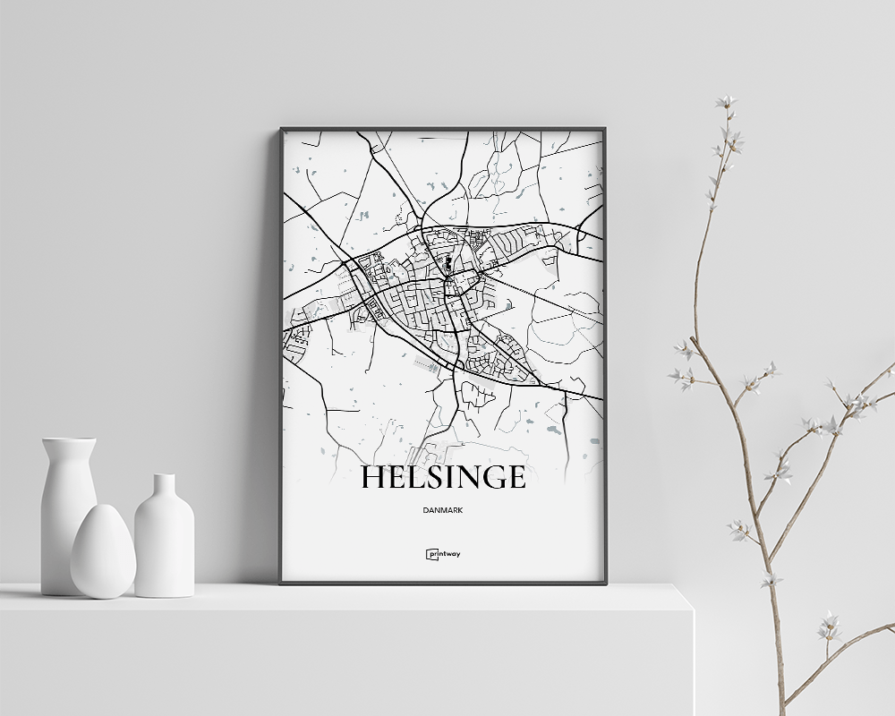 Helsinge Bykort Plakat - Minimalistisk Design A1 60x84 cm