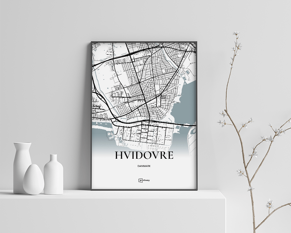 Hvidovre Bykort Plakat – Minimalistisk Design A4 21x30 cm