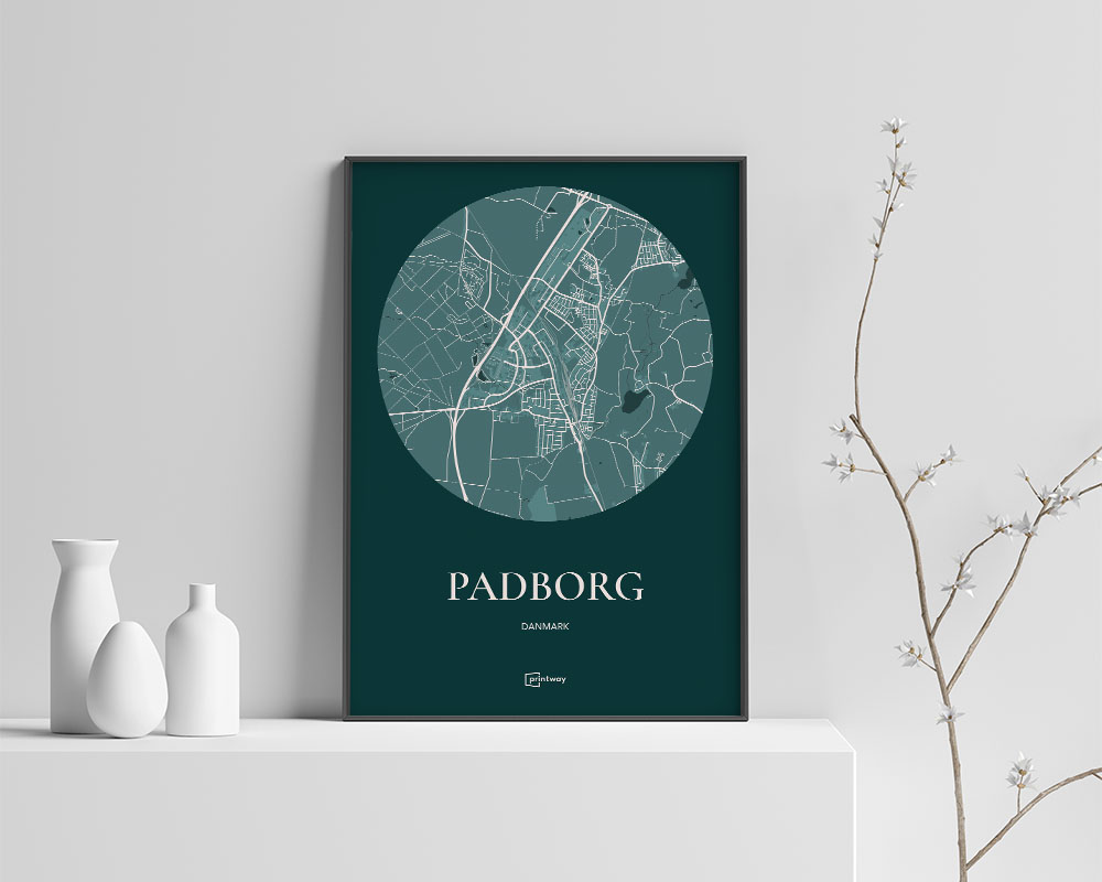 Padborg Bykort Plakat i Skovgrøn – Unik Design 70x100 cm