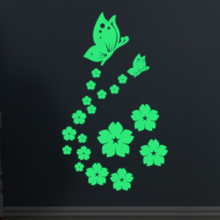 Selvlysende Sommerfugle og Blomster Wallstickers – 20 Stk