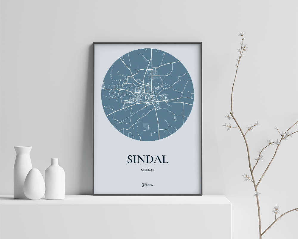 Sindal Bykort Plakat - Havblå Design til Dit Hjem
