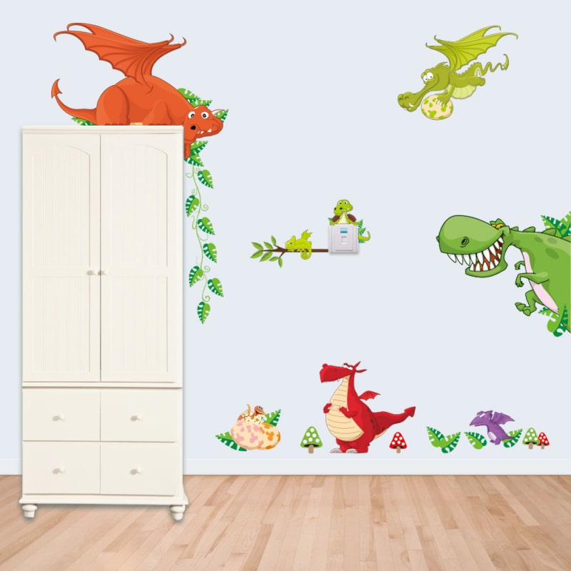 Farverig Dinosaur Wallsticker til Børneværelset – Sjov Indretning