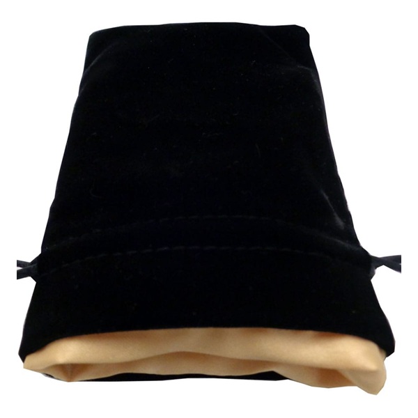 Dice Bag Fanroll: Velvet Black With Gold Satin Small Terningepose Gamer Pouch