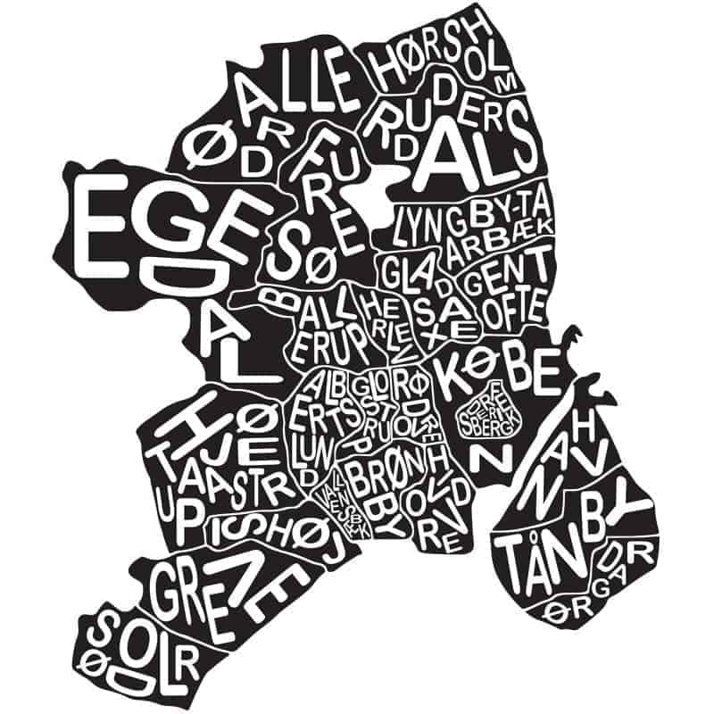 København Kommuner Wallsticker – Smukt kort til dit hjem