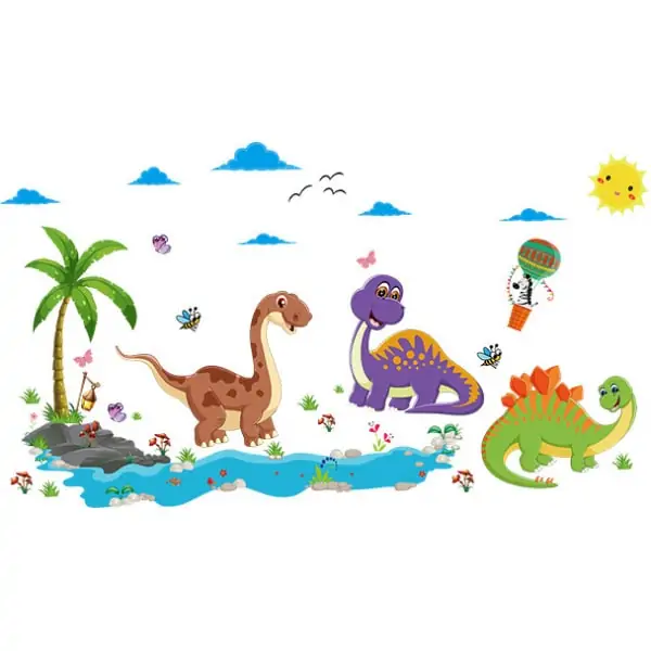 Sød Dinosaurus Wallsticker til Børneværelset - 90x60 cm