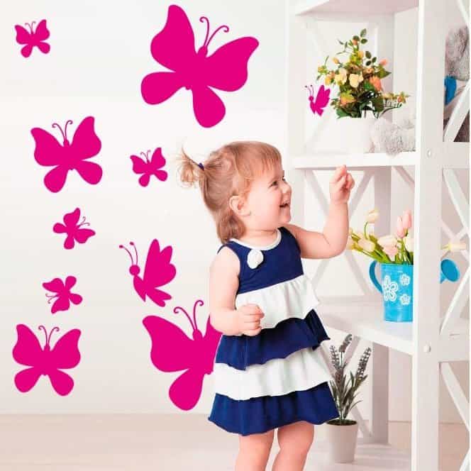 Farverige Sommerfugle Wallstickers - 10 stk. til Børneværelset