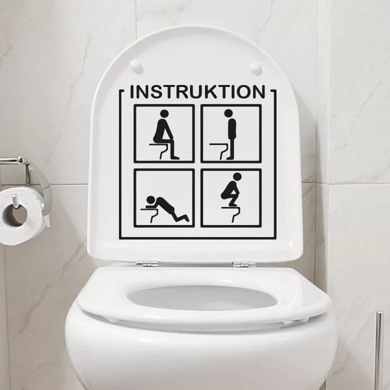 Sjov WC Instruktions Wallsticker til Badeværelset